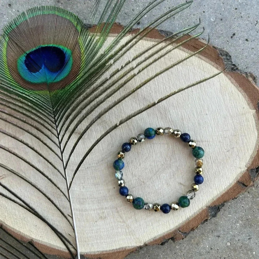 💙💚 Handmade Chrysocolla + lapis lazuli + hematite bracelet